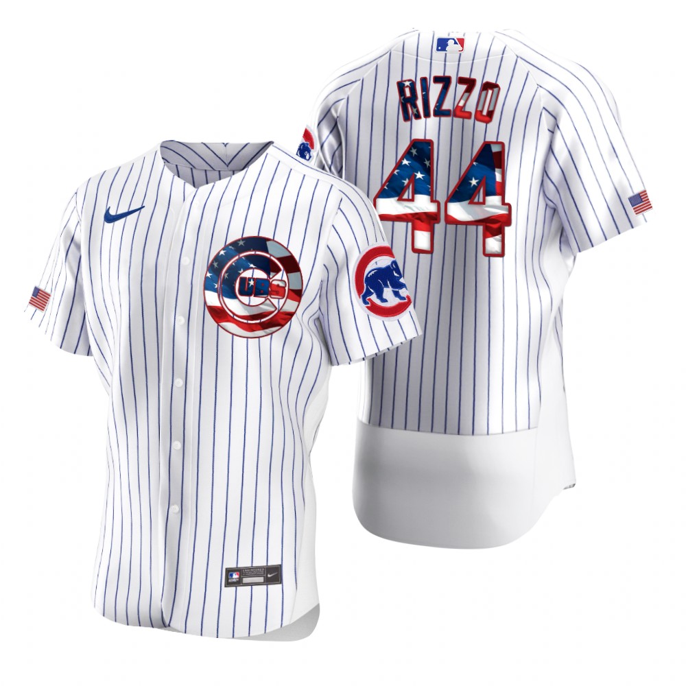 Chicago Cubs 44 Anthony Rizzo Men Nike White Fluttering USA Flag Limited Edition Authentic MLB Jersey